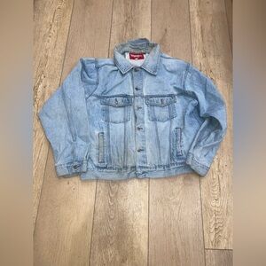 VTG Wrangler Hero Denim Jacket Sz XL Mens Western Cowboy Biker Distressed 90s